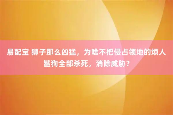 易配宝 狮子那么凶猛，为啥不把侵占领地的烦人鬣狗全部杀死，消除威胁？